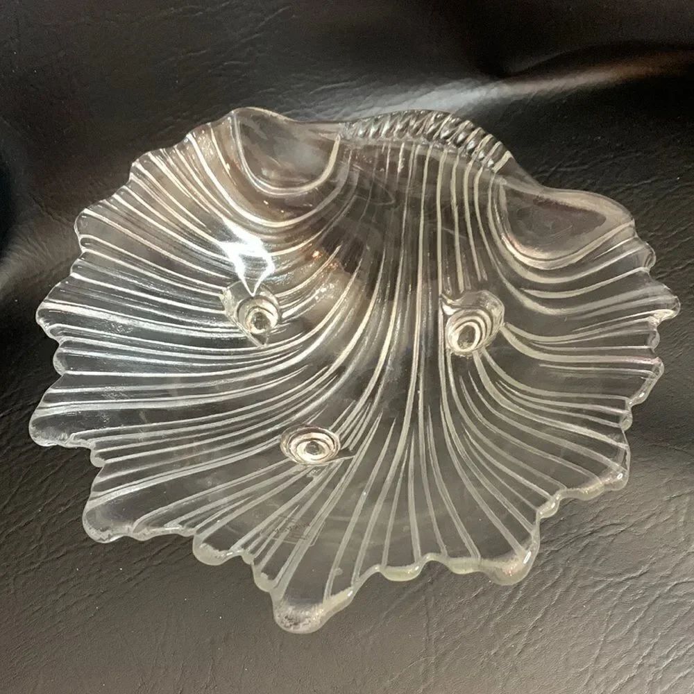 Mikasa Walther Crystal West Germany Sea Shell Shaped 3 Footed Serving Deco Dish
